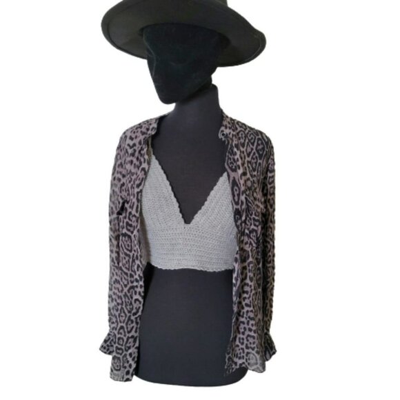 Crop bralette merino wool  handmade crochet deep V neck B cup - Picture 5 of 5